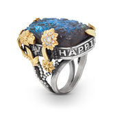 PEACE LOVE HAPPINESS CARVED LABRADORITE FLORAL RING