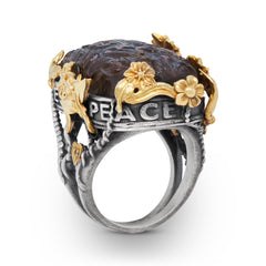 PEACE LOVE HAPPINESS CARVED LABRADORITE FLORAL RING