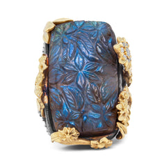 PEACE LOVE HAPPINESS CARVED LABRADORITE FLORAL RING