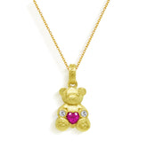 Stambolian Small 18K Gold Teddy Bear Pendant with Pink Sapphire Heart on Chain
