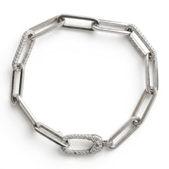 18K White Gold Diamond Paper Clip Link Bracelet
