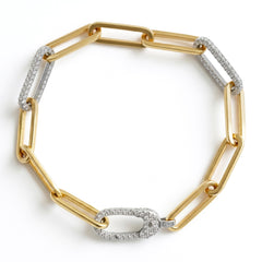 18K Two Tone Gold Diamond Paper Clip Link Bracelet