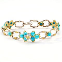Enchanted Garden Turquoise Diamond Link Bracelet