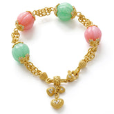 Candy 18K Gold Pink Opal Chrysoprase Diamond Hearts Bracelet