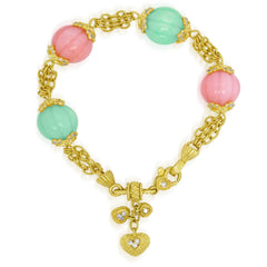 CANDY 18K GOLD PERUVIAN PINK OPAL CHRYSOPRASE HEARTS CHARM BRACELT