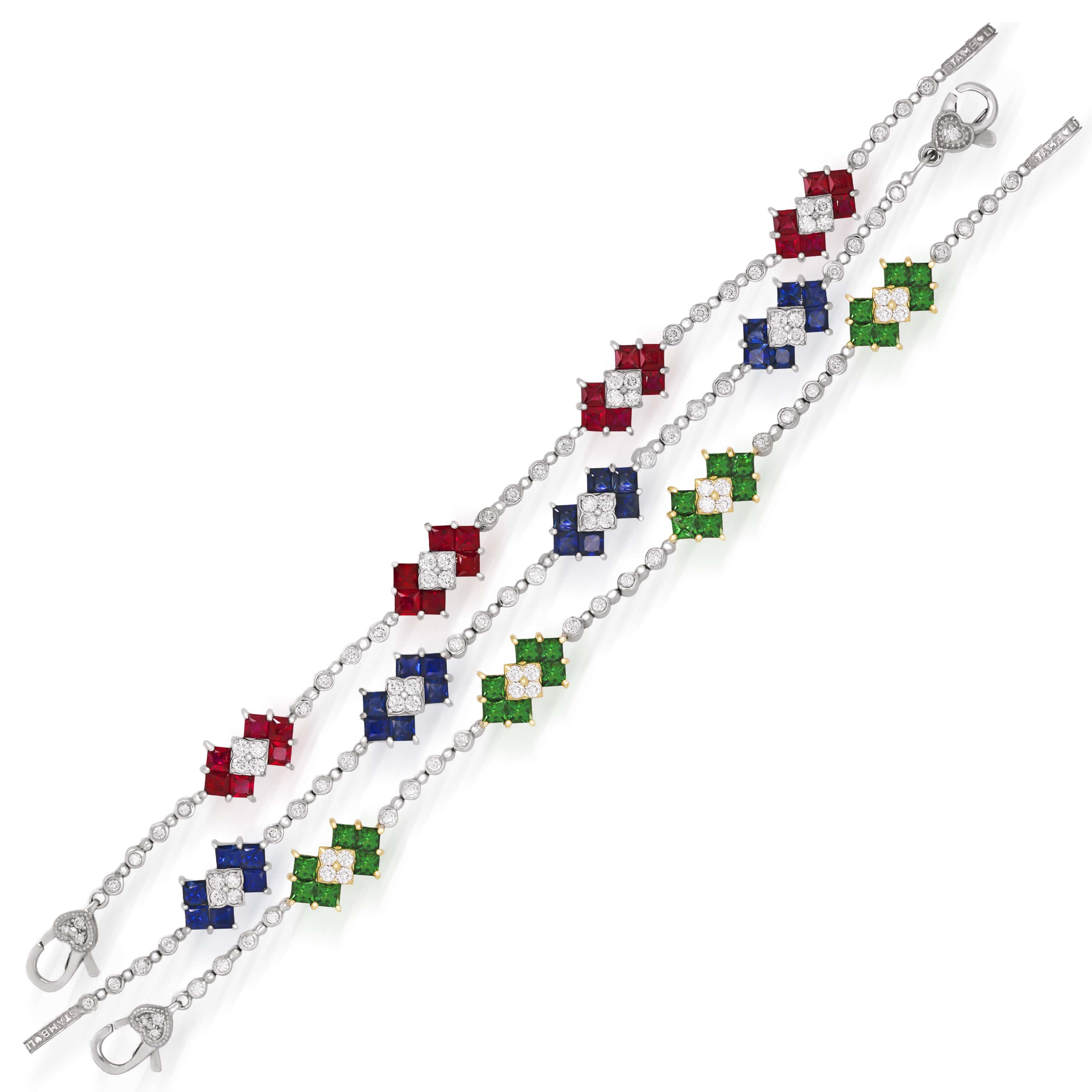 Stambolian 18K White Gold Princess-Cut Ruby Diamond Bracelet Flat View