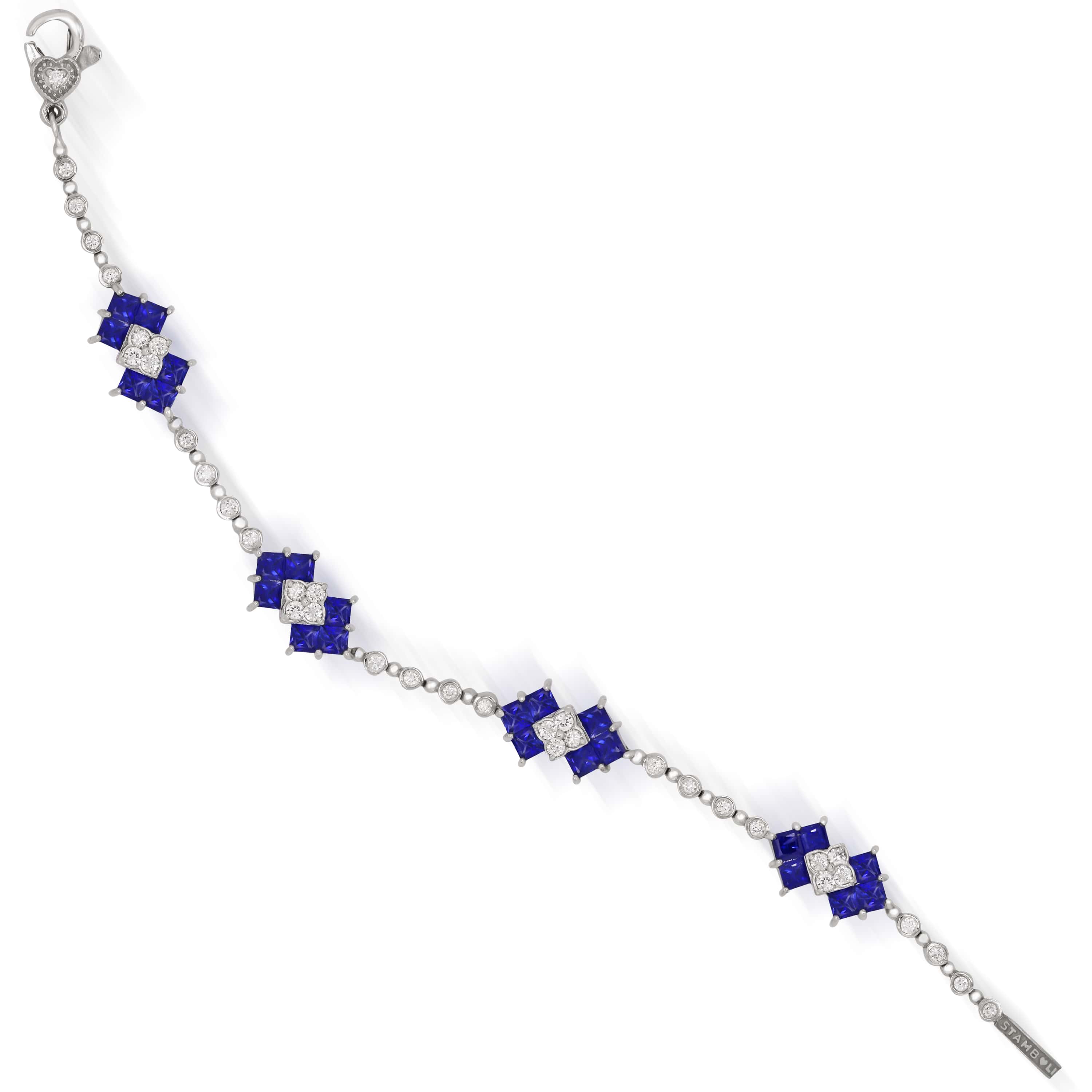 Stambolian 18K White Gold Princess-Cut Blue Sapphire Diamond Bracelet