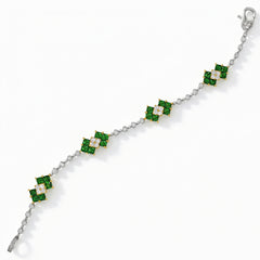 18K White Gold Princess Cut Tsavorite Diamond Bracelet