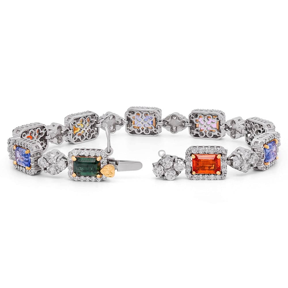 18K WHITE GOLD AND DIAMOND BRACELET WITH MULTI-COLOR SAPPHIRES - Stambolian | House of Jewels