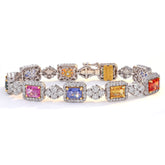 18K White Gold Multi Color Sapphire and Diamond Bracelet