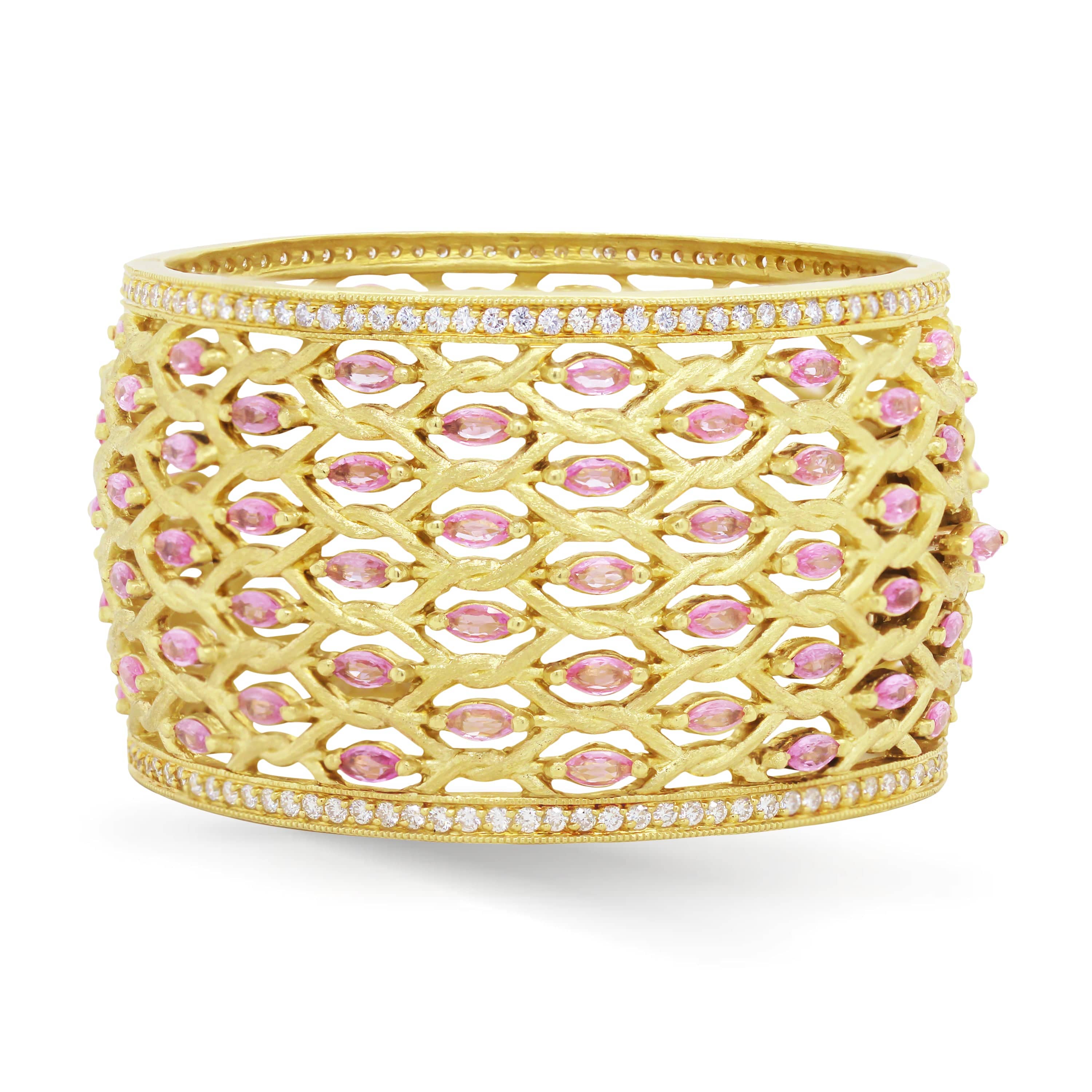 AMBITION PINK SAPPHIRE 18K GOLD AND DIAMOND CUFF BANGLE - Stambolian | House of Jewels