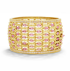 AMBITION PINK SAPPHIRE 18K GOLD AND DIAMOND CUFF BANGLE