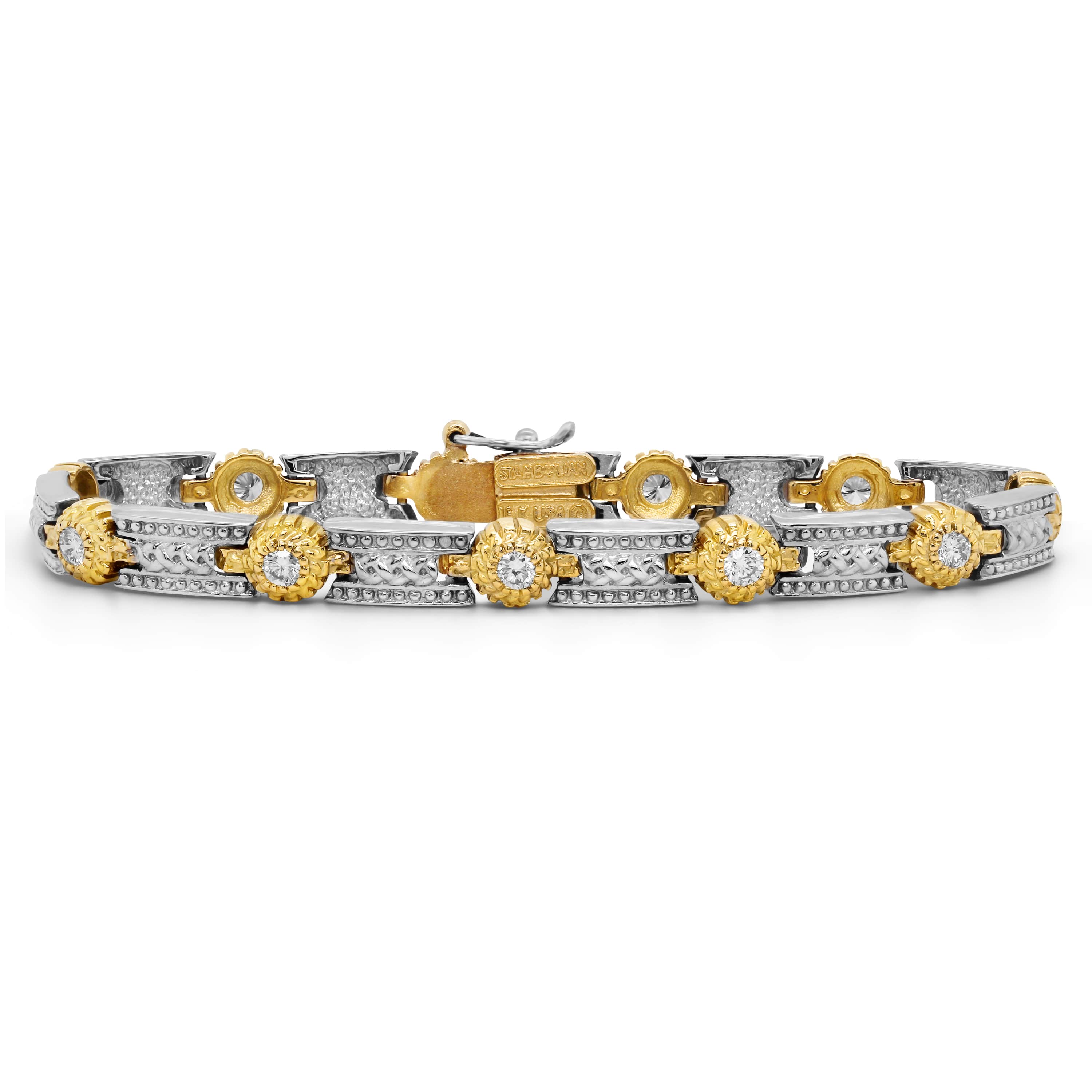 Stambolian 18K Two-Tone Gold Bezel Diamond Tennis Bracelet Close-Up