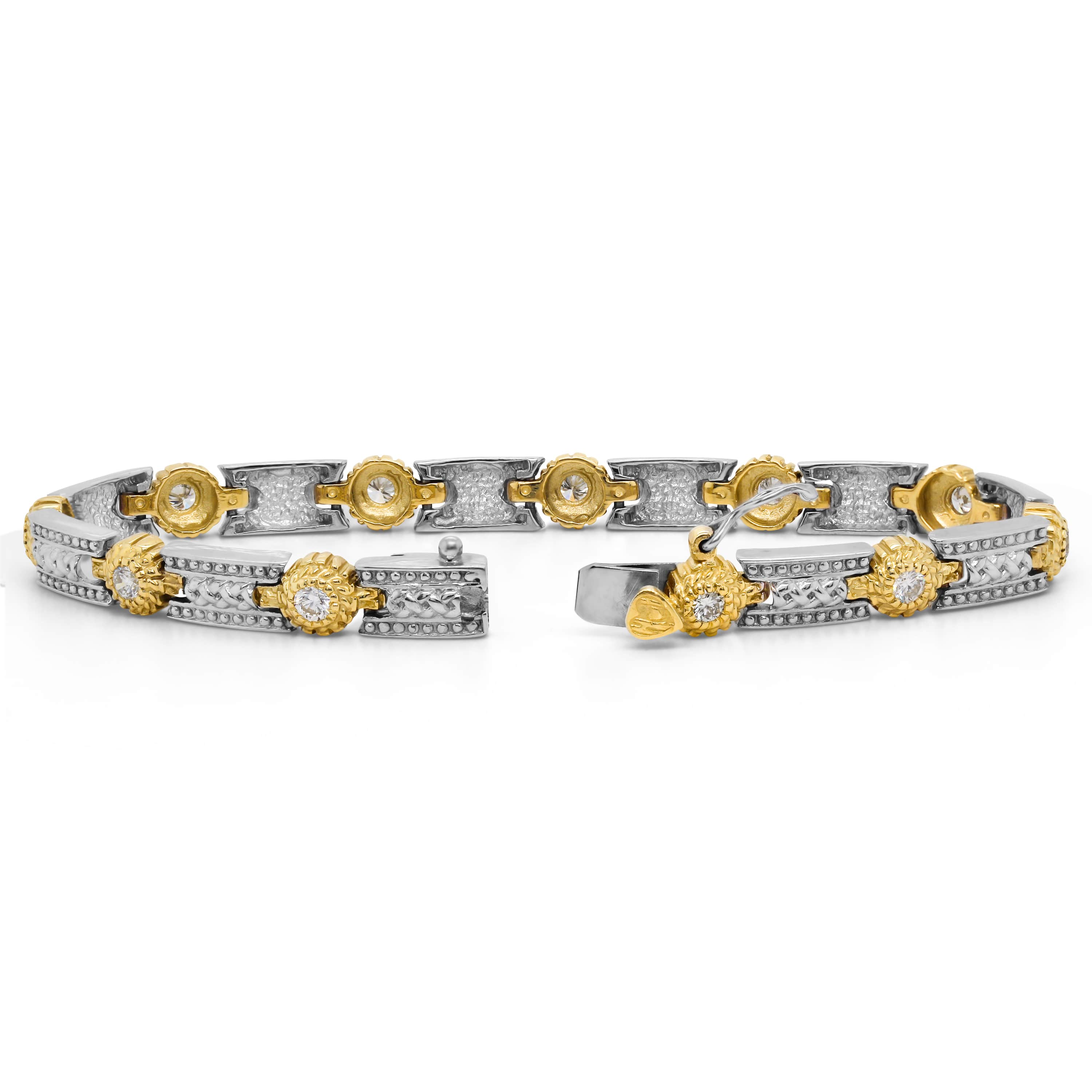 Stambolian 18K Two-Tone Gold Bezel Diamond Tennis Bracelet Close-Up