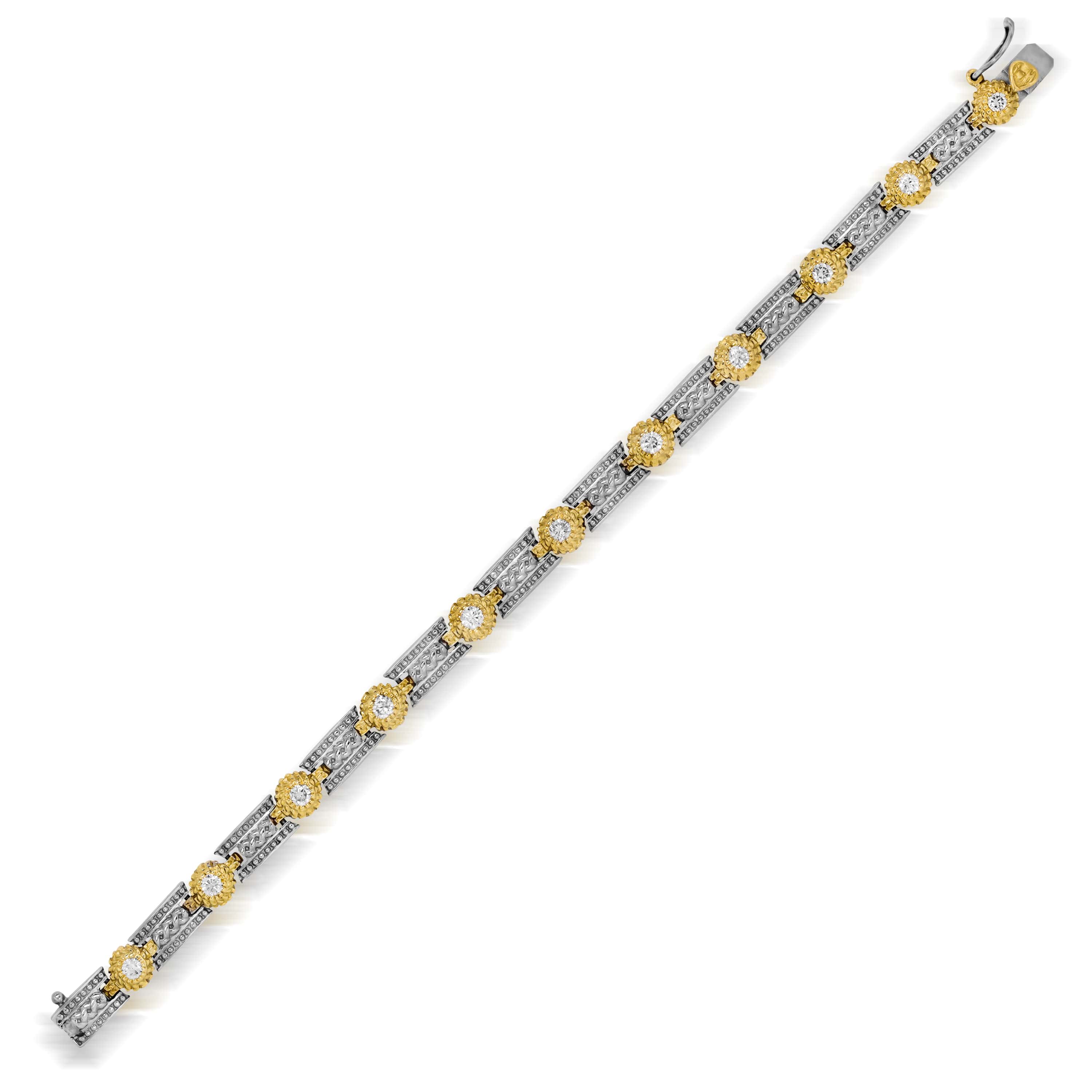 Stambolian 18K Two-Tone Gold Bezel Diamond Tennis Bracelet Close-Up