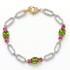 Happiness Peridot and Pink Sapphire Link Bracelet
