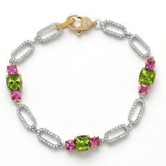 Happiness Peridot and Pink Sapphire Link Bracelet