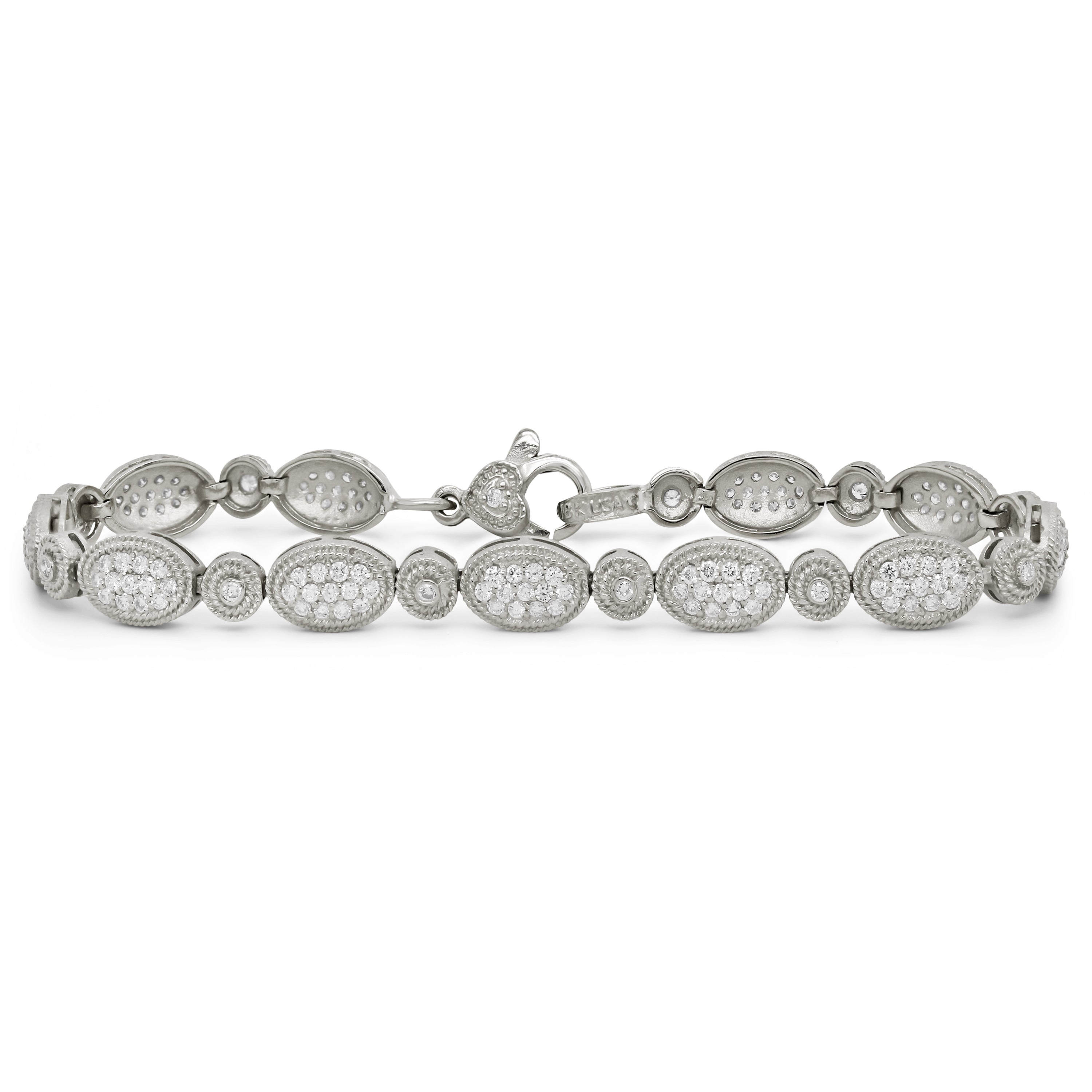Stambolian 18K White Gold Diamond Oval Link Bracelet Flat View