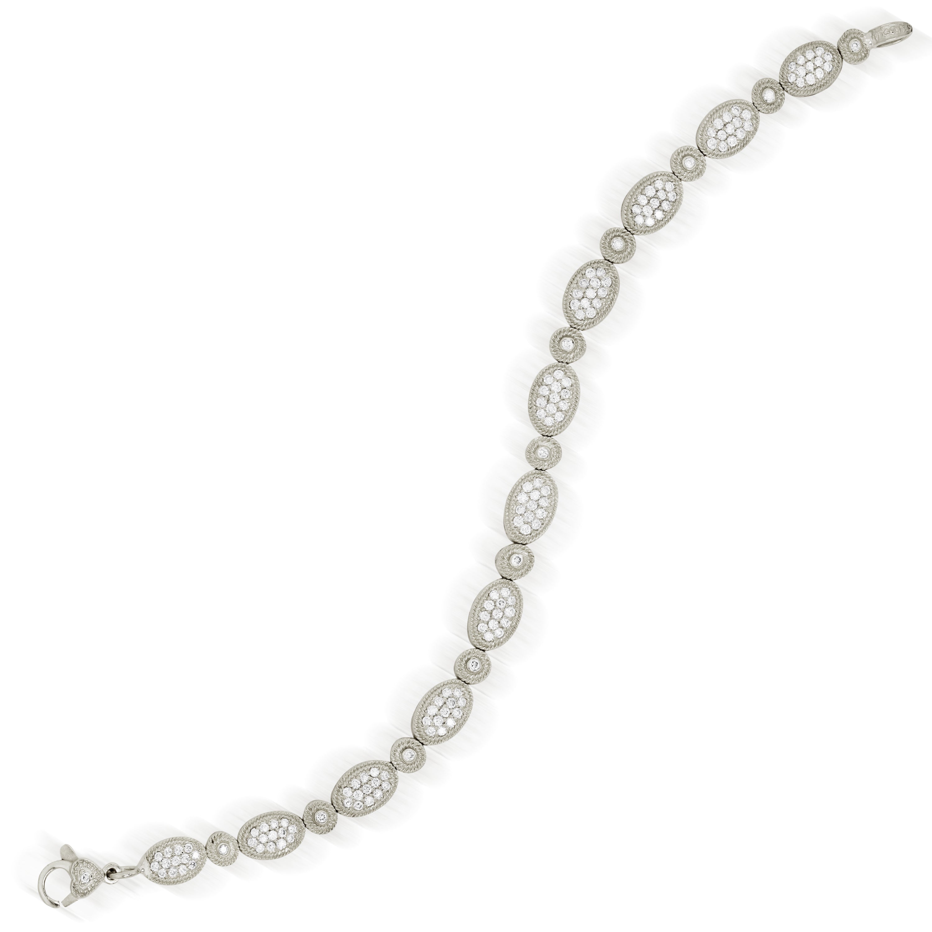 Stambolian 18K White Gold Diamond Oval Link Bracelet Flat View