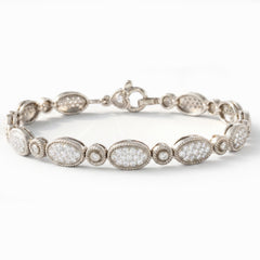 18K White Gold Diamond Oval Link Bracelet