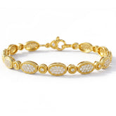 18K Yellow Gold Diamond Textured Oval Link Bracelet
