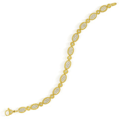 Stambolian 18K Yellow Gold Diamond Textured Oval Link Bracelet Flat View