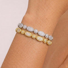 Stambolian 18K Yellow Gold Diamond Textured Oval Link Bracelet Flat View
