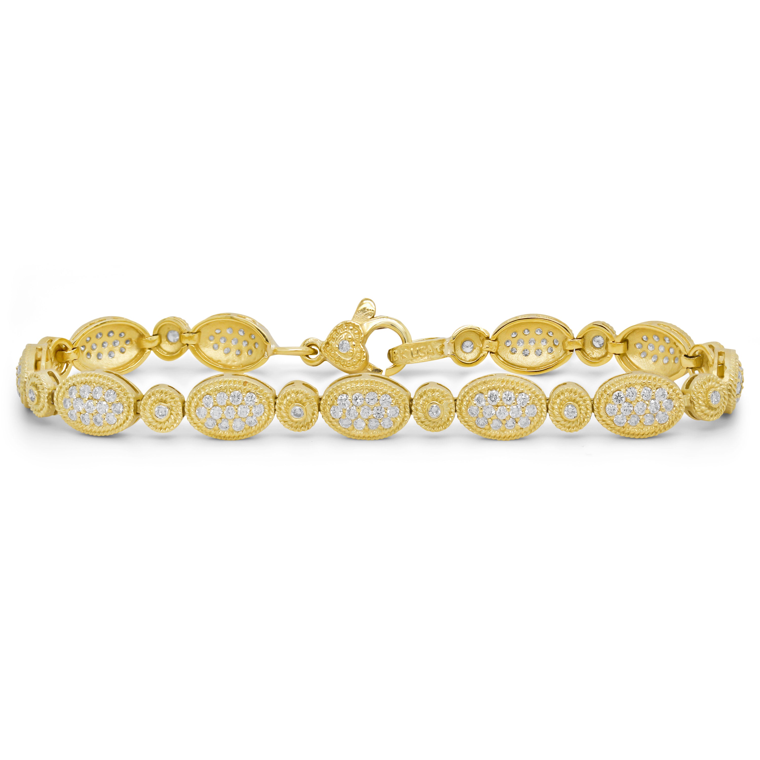 Stambolian 18K Yellow Gold Diamond Textured Oval Link Bracelet Flat View