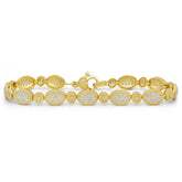 Stambolian 18K Yellow Gold Diamond Textured Oval Link Bracelet Flat View