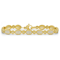 Stambolian 18K Yellow Gold Diamond Textured Oval Link Bracelet Flat View