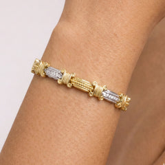 Stambolian 18K Two-Tone Gold Diamond Link Bracelet Flat View