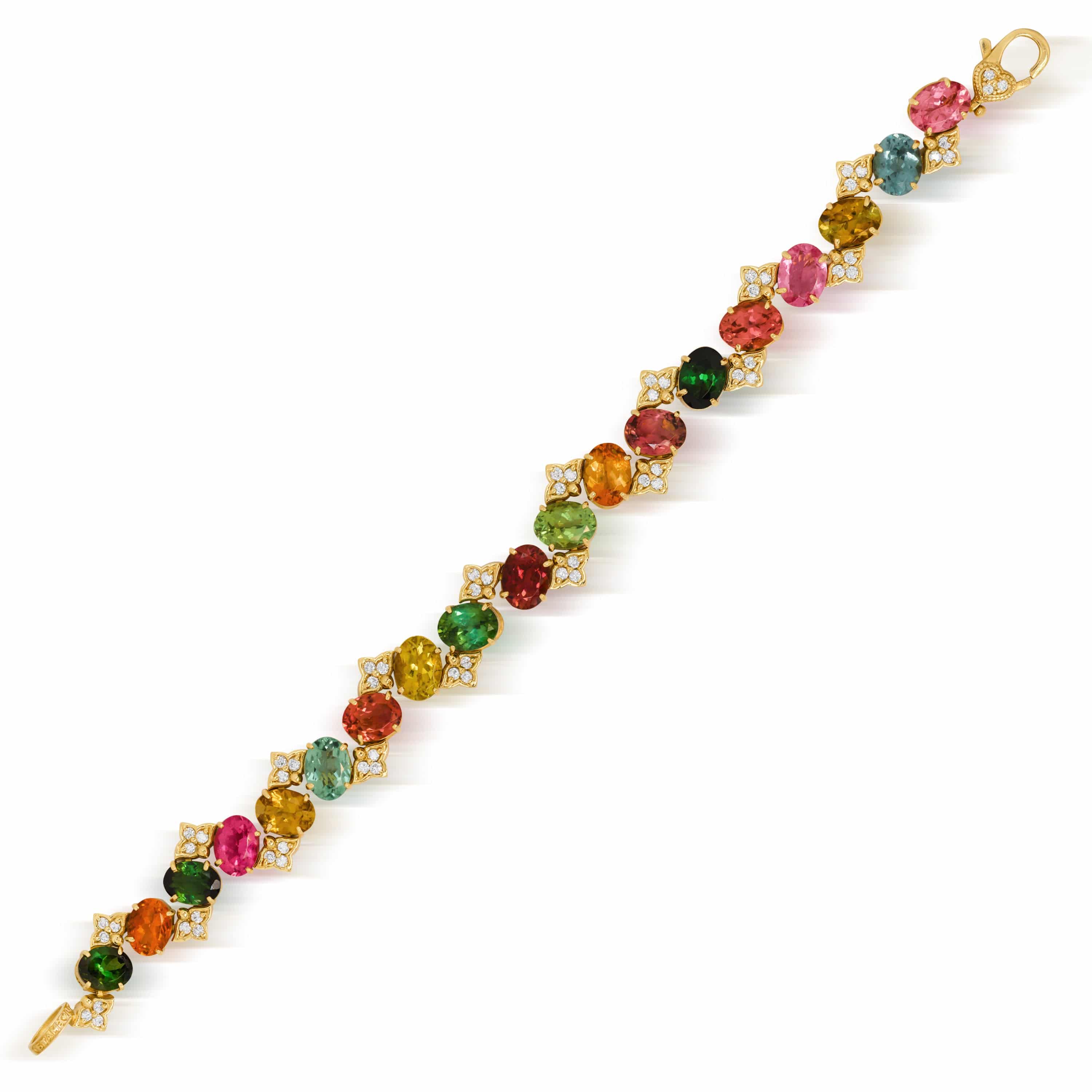 ONE OF A KIND 18K GOLD DIAMONDS MULTI-COLOR TOURMALINE BRACELET - Stambolian | House of Jewels