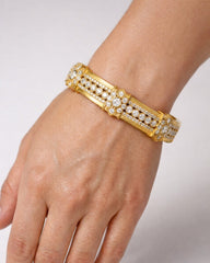 Stambolian Passion 18K Yellow Gold Diamond Filigree Bangle Front View on White Background
