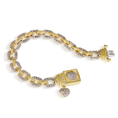 LOVE LINK 18K TWO-TONE GOLD DIAMOND LINKS HEART BRACELET
