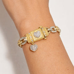 LOVE LINK 18K TWO-TONE GOLD DIAMOND LINKS HEART BRACELET