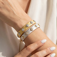 18K White and Yellow Gold Floral Diamond Bangle
