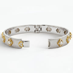 18K White and Yellow Gold Floral Diamond Bangle
