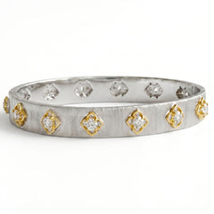 18K White and Yellow Gold Floral Diamond Bangle