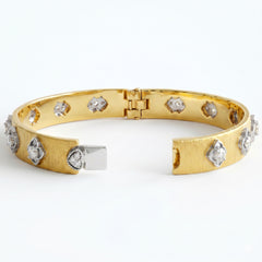 18K Yellow and White Gold Floral Diamond Bangle