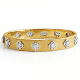 18K Yellow and White Gold Floral Diamond Bangle