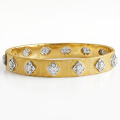 18K Yellow and White Gold Floral Diamond Bangle