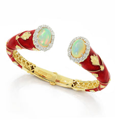 COLORS OF LIFE RED ENAMEL OPALS DIAMOND BRACELET
