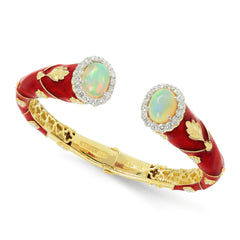 COLORS OF LIFE RED ENAMEL OPALS DIAMOND BRACELET