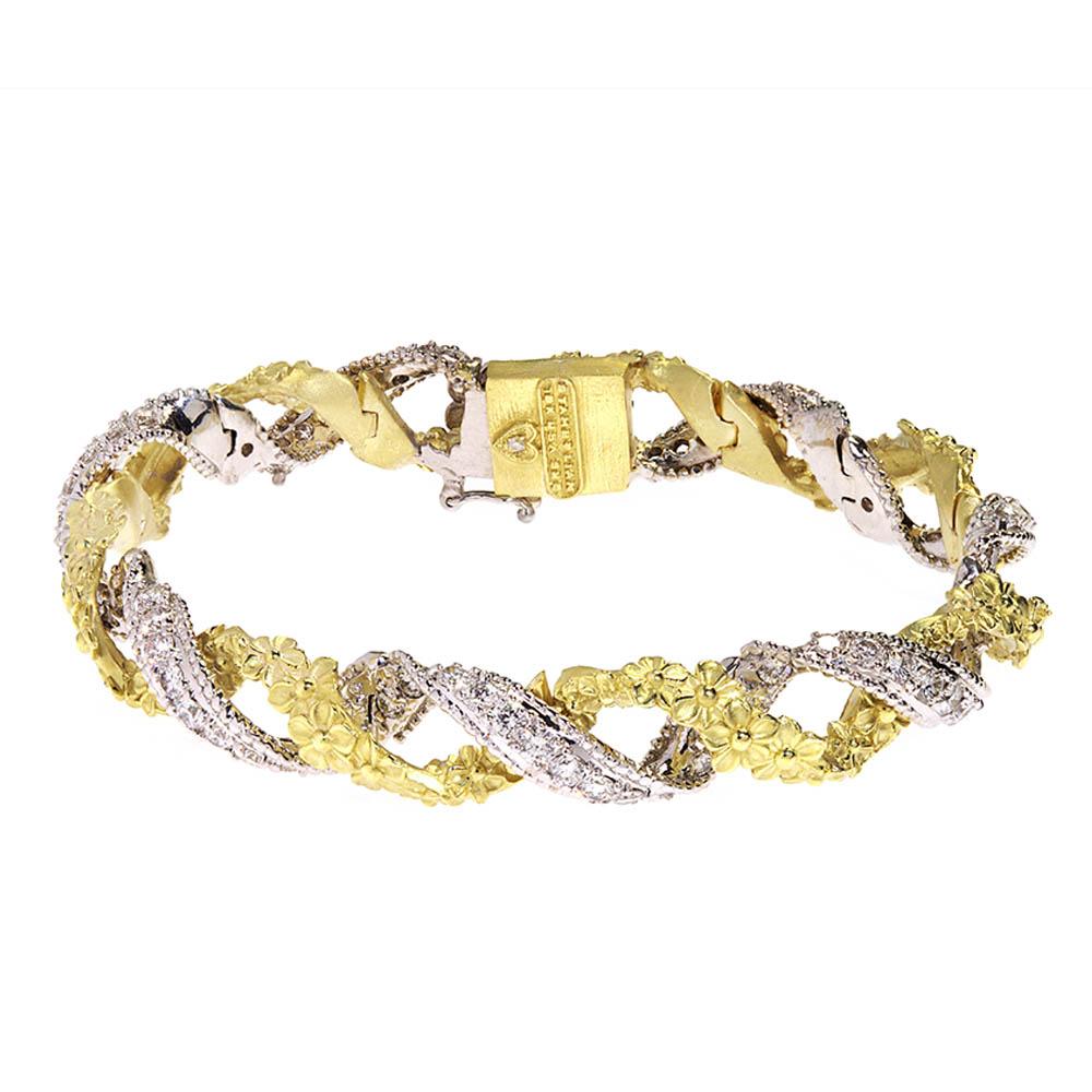 MAYFLOWER 18K TWO-TONE GOLD AND DIAMOND FLORAL TWISTED BRACELET - Stambolian | House of Jewels