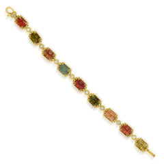 MULTI COLOR CABOCHON TOURMALINE 18K GOLD DIAMOND BRACELET