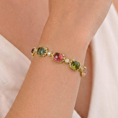 Stambolian Happiness 18K Gold Multi-Color Cushion Tourmaline Diamond Bracelet Full View