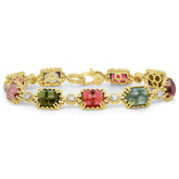 MULTI COLOR CABOCHON TOURMALINE 18K GOLD DIAMOND BRACELET