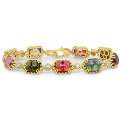 MULTI COLOR CABOCHON TOURMALINE 18K GOLD DIAMOND BRACELET