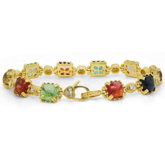 MULTI COLOR SQUARE TOURMALINE 18K GOLD DIAMOND BRACELET