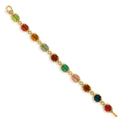 MULTI COLOR SQUARE TOURMALINE 18K GOLD DIAMOND BRACELET